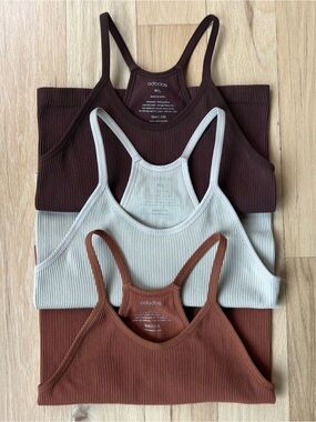 Adodos Set of 3 Women’s Ribbed Racerback Tank Tops M/L Brown Rust Beige Stretch